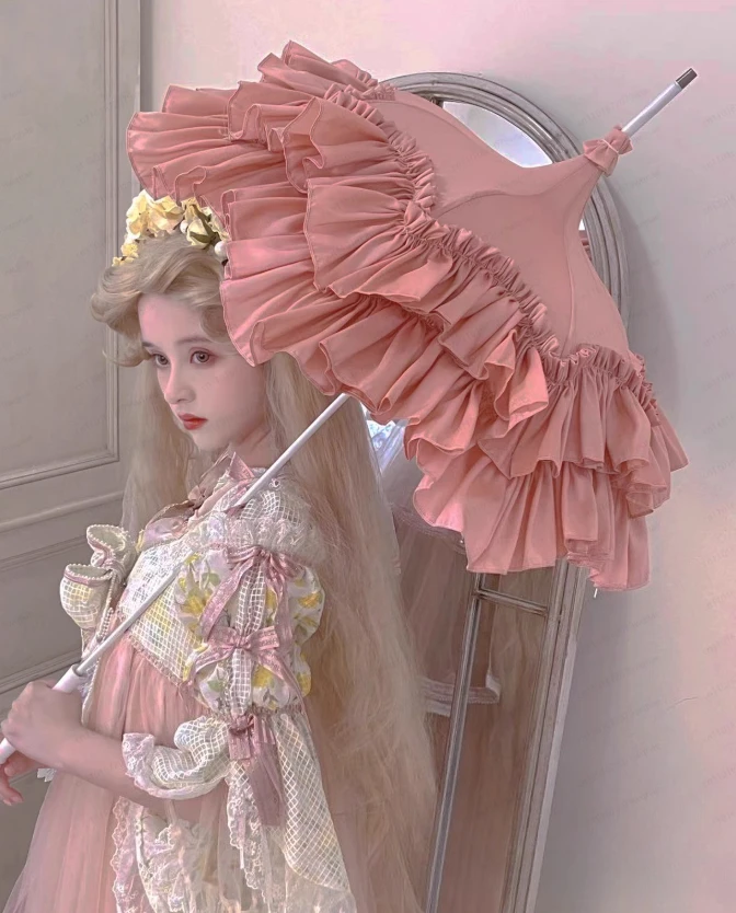 Handmade Vintage Long Handle Umbrella Prop for Photography & Cosplay