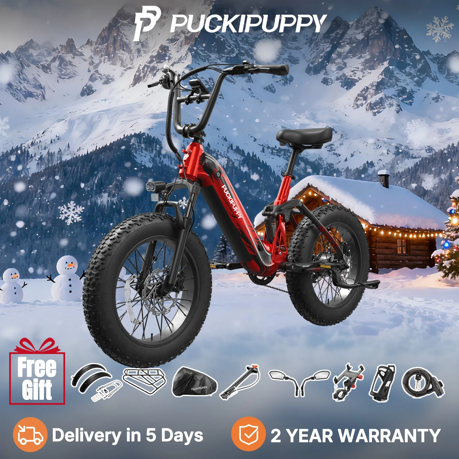 

PUCKIPUPPY Corgi for Adults Electric Bike 80Miles Range 7 Speed LCD Display 28MPH 20'' Fat Tire Full Suspension Mountain Ebike