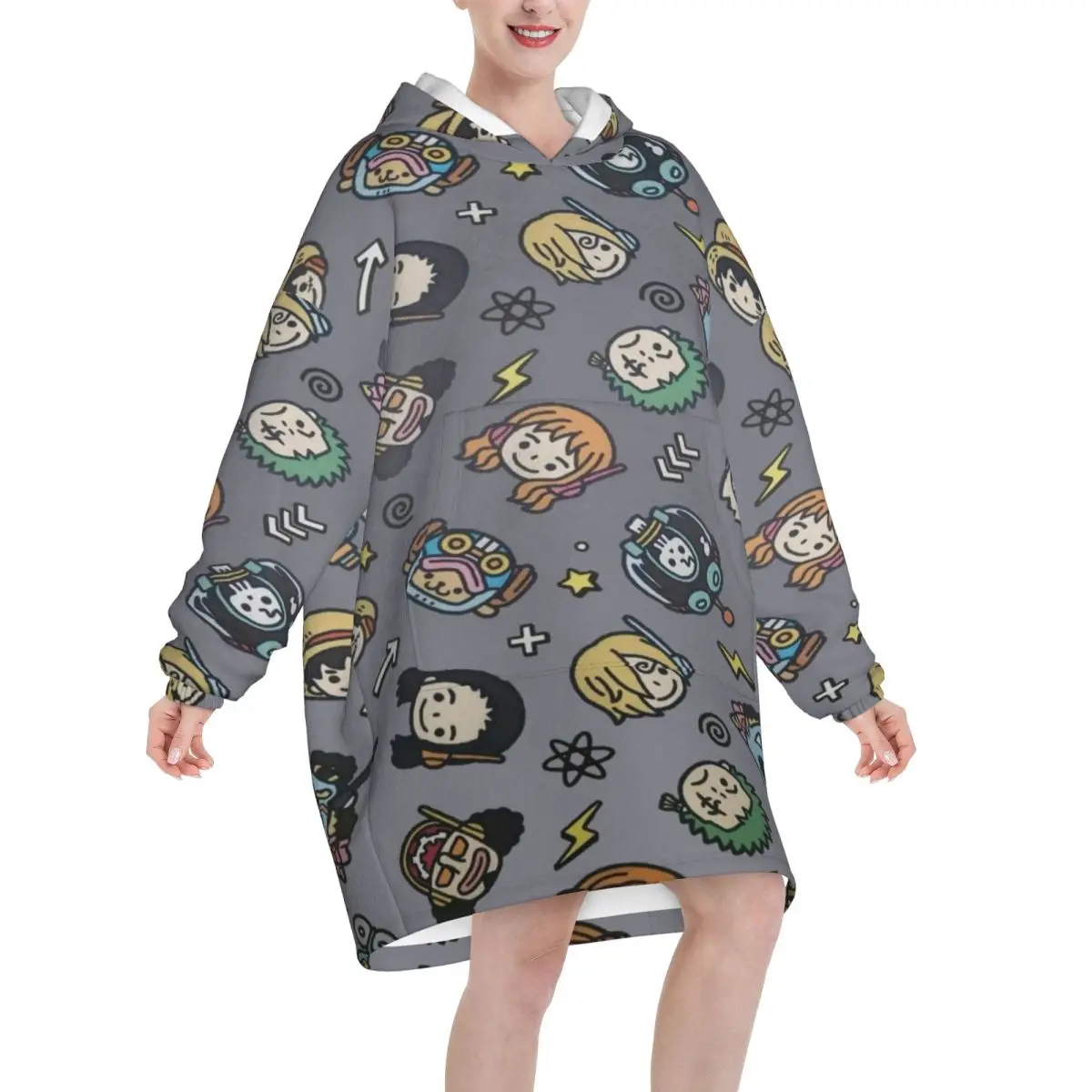 لوفي زورو توني تشوبر أنيمي بطانية هوديي البلوز طويل الصوف مقنعين بطانية يمكن ارتداؤها مع جيب كبير للنساء الرجال #3