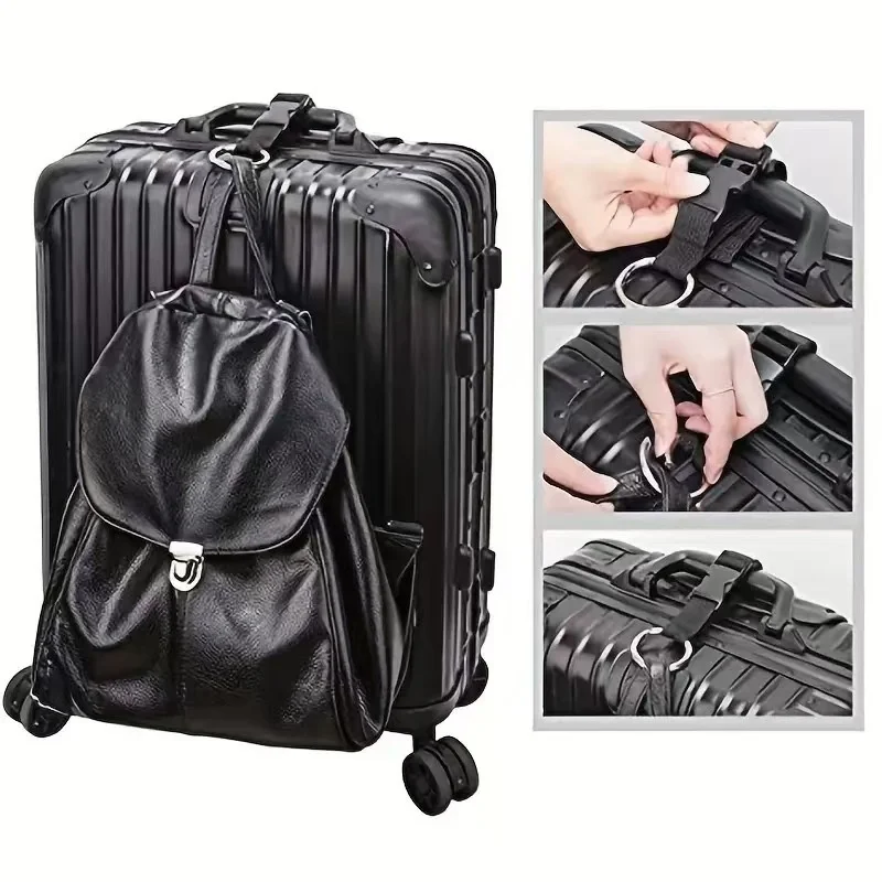Holiday Travel Portable Black Nylon Suitcase Hanging Bag with Zinc Alloy Hiking Buckle Strap with External Hook Strap