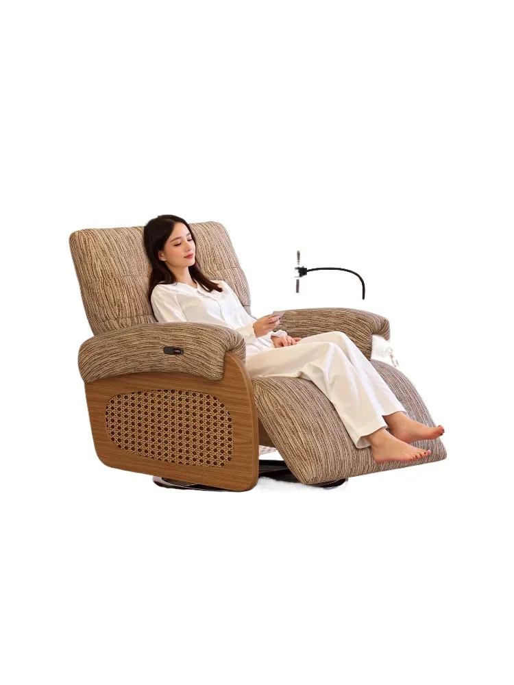 

Single sofa vintage style rattan multi-functional small apartment rockable fabric electric recliner