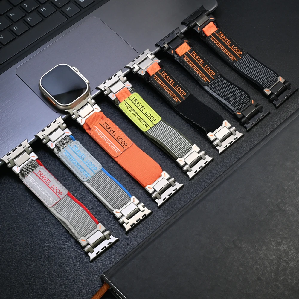 Correa deportiva de nailon para Apple Watch, banda de Color titanio para Apple Watch de 49mm, 45mm, 44mm, 42mm, Iwatch Series 9, 8, 7, 6, 5, 4 Se 3 Ultra 2