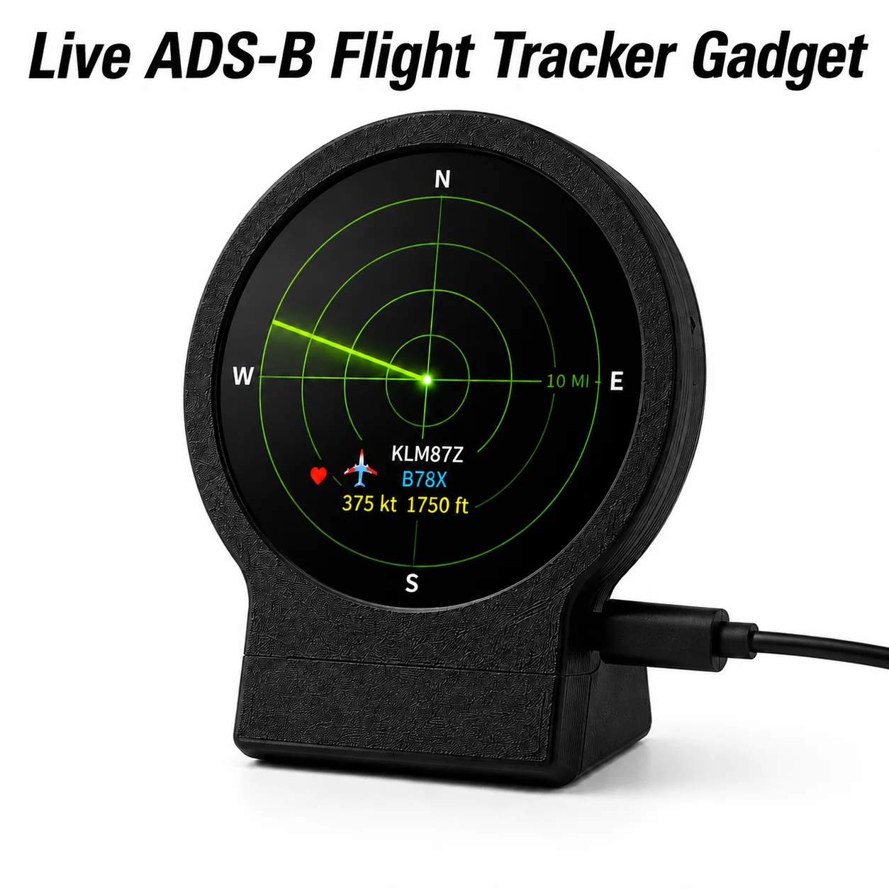 ADS‑B Flight Tracker USB‑C Desktop Radar 1.28 Inch WiFi Silent Aviation Receiver 3D‑Printed Case Desk Decor Aviation Gadget