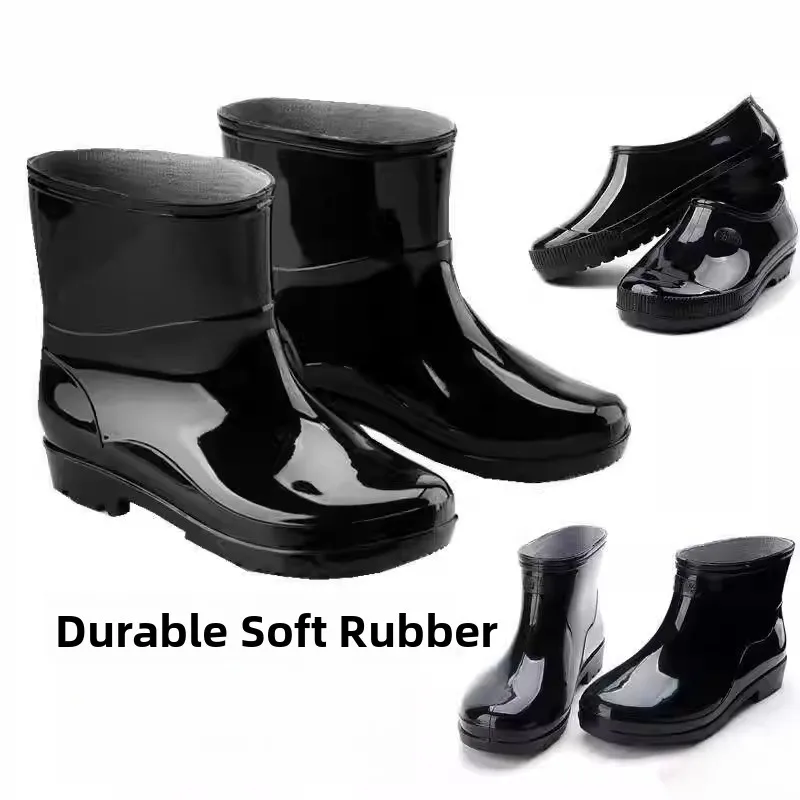

Men's Low-Top Waterproof Anti-Slip Work Boots Kitchen Shoes Short Tube Rain Boots Reflective Glue Shoes Wear-Resistant Water ...