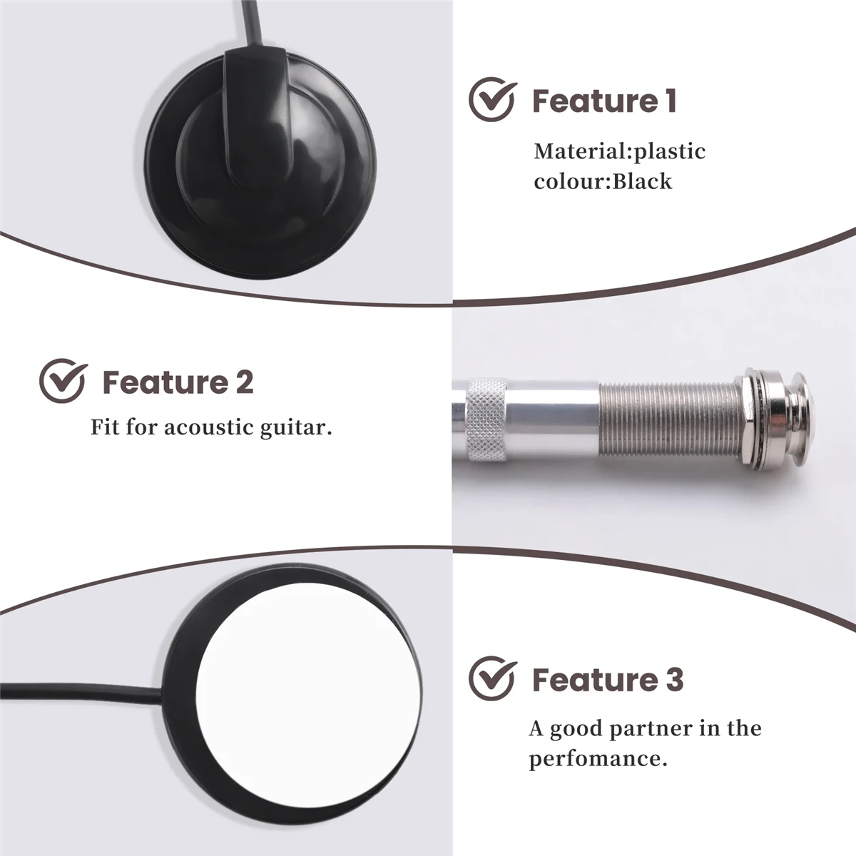 

A99TGuitar Pickup Piezo Contact Microphone Pickup 3 Transducer Pickup System for Acoustic 6.35mm Jack (Black)