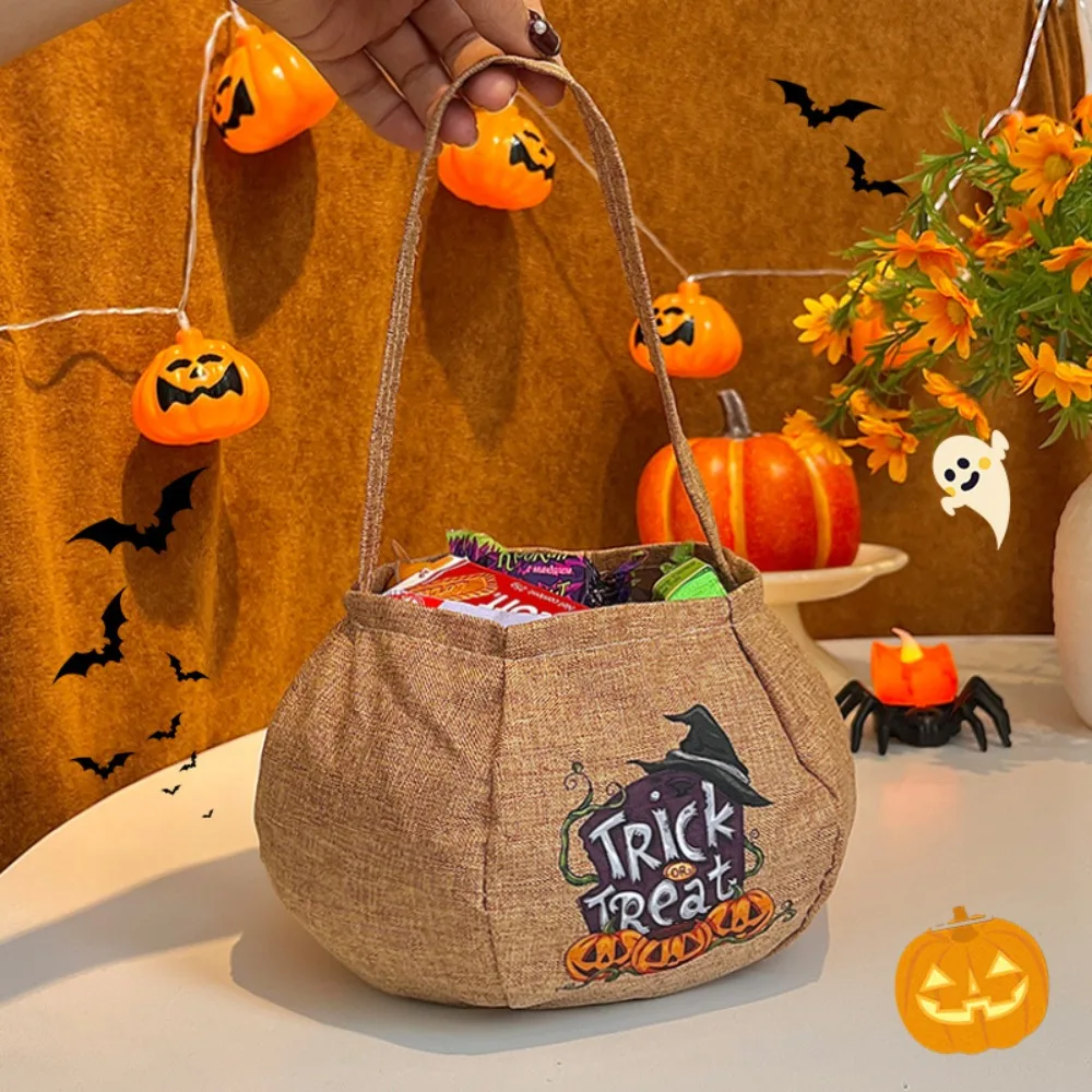 

Creative Funny Halloween Candy Bag Storage Bucket Printing Trick or Treat Bag Nylon Gifts Pouch Pumpkin Handbag Kids