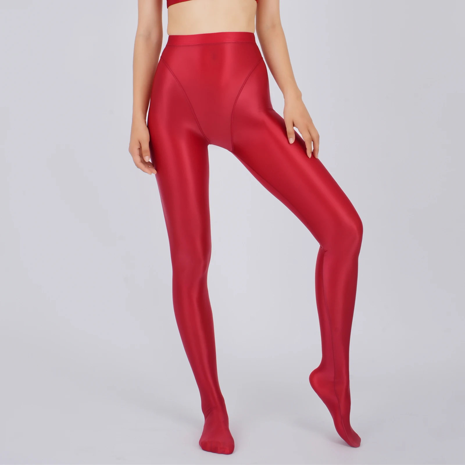 Women Glossy Shiny Smooth High Waist Stretchy Footed Stockings Pantyhose Leggings Tights Pants Slim Fit Close-fitting