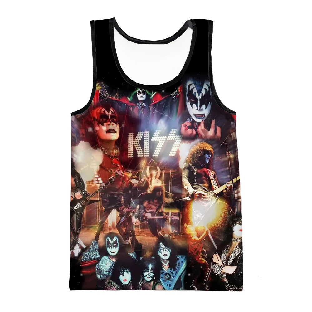 Kiss-camisetas sin mangas con estampado 3D de banda de Rock para hombre, camiseta sin mangas de gran tamaño a la moda, chaleco para culturismo y