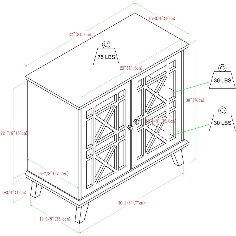 Placard d'Accent de Cuisine en Bois, Buffet, Armoire de Rangement de Service d'Entrée avec Portes, Console de Salle à Manger