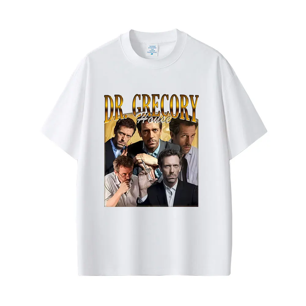 Dr. Gregory House MD Lustiges Grafik-T-Shirt für Männer und Frauen, Lässiges Vintage-T-Shirt, 100% Reine Baumwolle, Übergroßes Kurzarm-T-Shirt – Detail 5