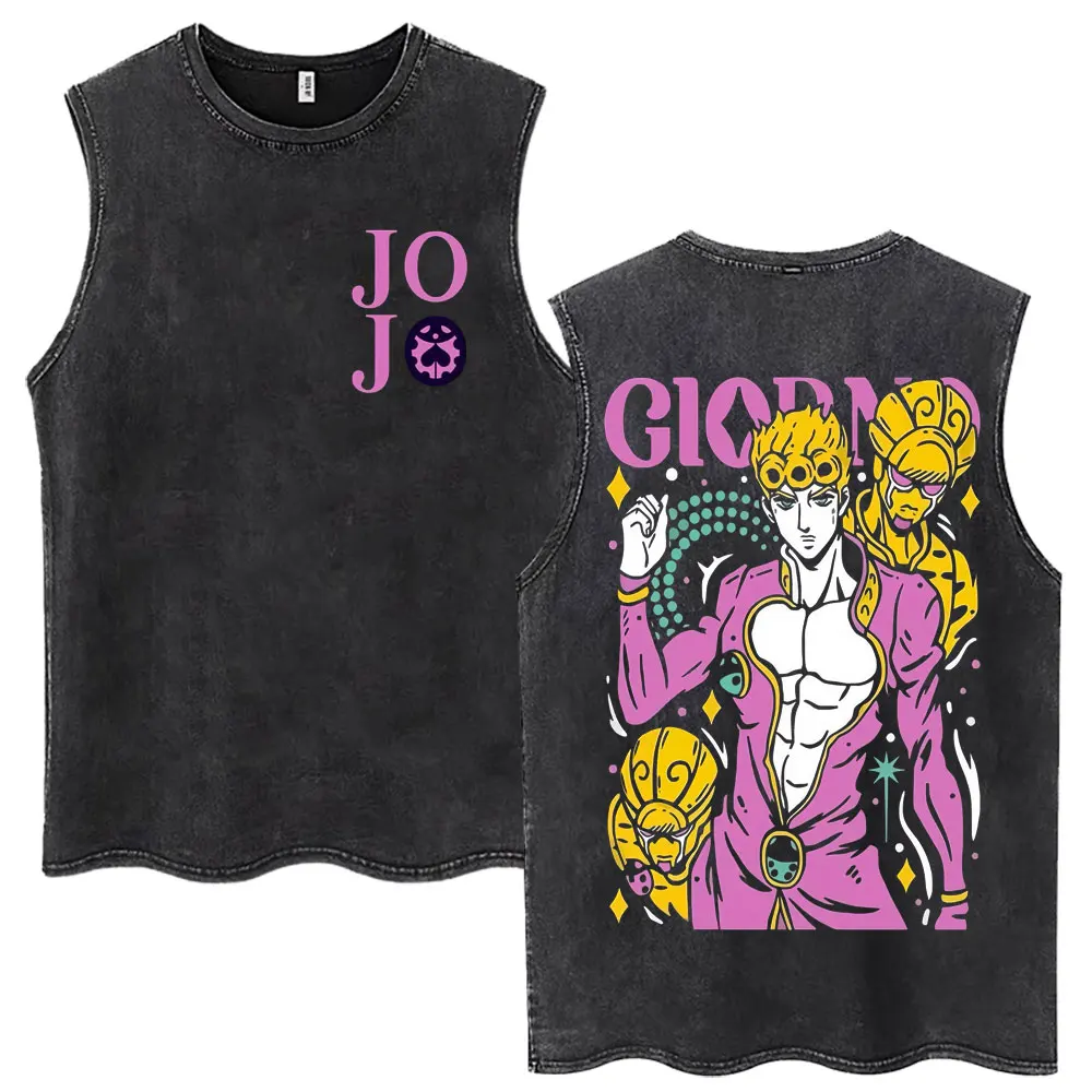 Anime JoJo Bizarre Adventure Diego Brando Washed Tank Tops Men Women Y2k T Shirt Casual Cotton Loose Sleeveless Vests Streetwear view 2
