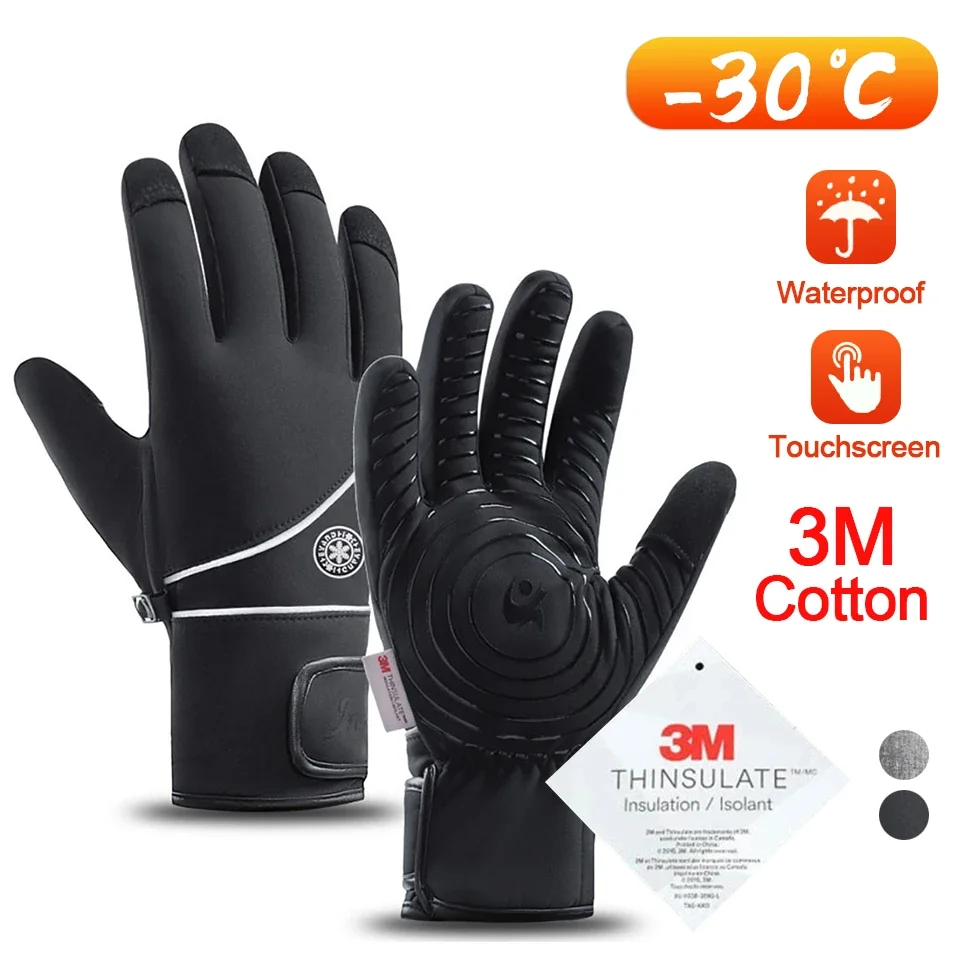 GOBYGO Winter Outdoor Cycling Gloves Men Touch Screen Fleece Non-slip Waterproof Sports Ski Motorcycle Bike Gloves Full Finger