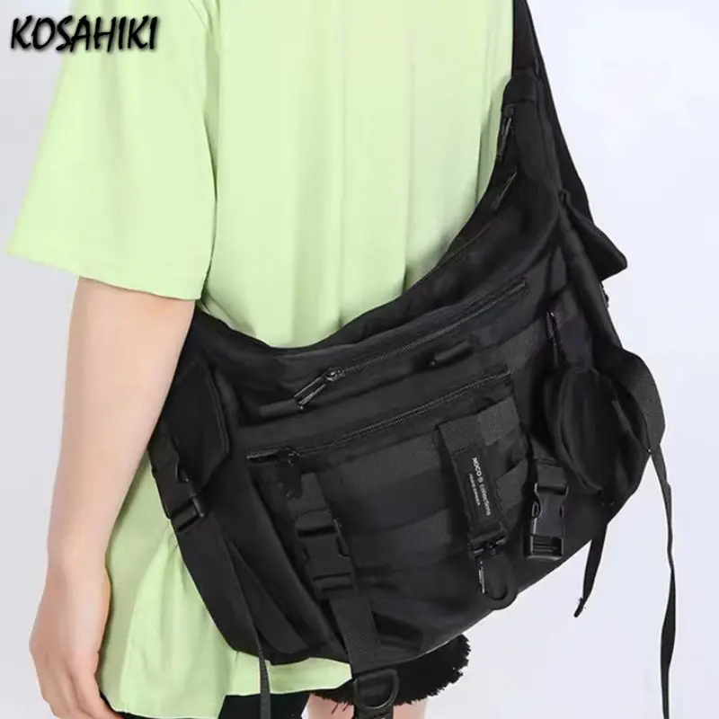 Japanese Crossbody Bags Men High-capacity Cargo Preppy Shoulder Handbags Women Casual College Students Laptop Messenger Y2k