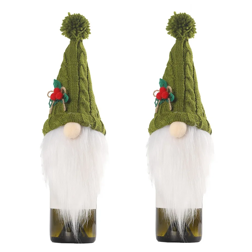 

2pcs Cartoon Christmas Gift Wine Bottle Cover Knitted Exquisite Rudolf Faceless Bottle Bag Reusable Champagne Bottle Cover