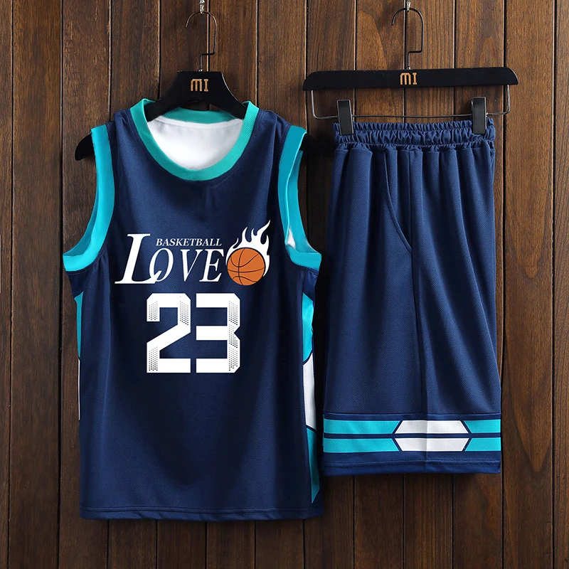 Summer Men\'s 23 Basketball Jersey Set Club Training Clothes Quick drying Breathable Mesh Material Tank Top Shorts Set