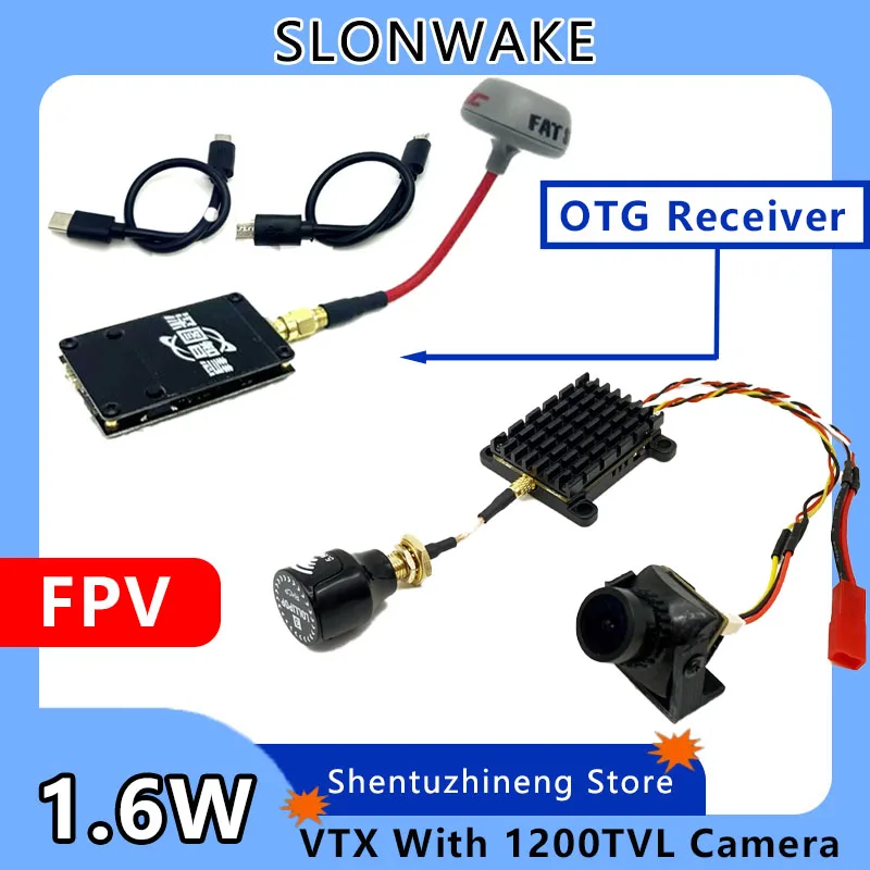 SLONWAKE 5.8G 1.6W VTX transmitter 25mW/200mW/400mW/800mW/1600mW+OTG Receiver UVC +1200TVL Camera for FPV Camera Kit for plane