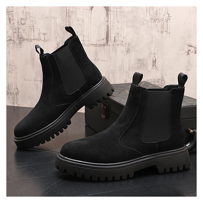 

men fashion party prom chelsea boots slip-on cow suede leather shoes cowboy ankle boot spring autumn platform ankle botas hombre