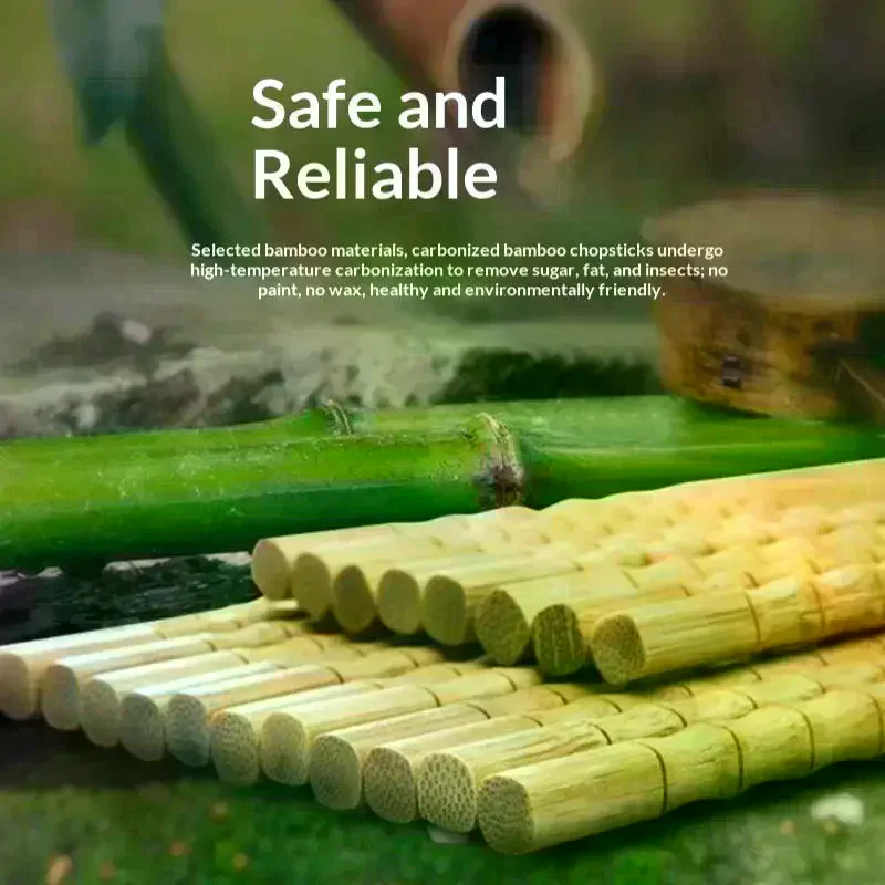 10 Pairs Chinese Bamboo Chopsticks Unpainted Wax Free Mold Proof Anti Slip Kitchen Utensils Set