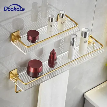 DOOKOLE Badezimmer-Schwimmregale in Gold, wandmontierte Aufbewahrungsregale mit Handtuchstange für Badezimmer, Küche, Schlafzimmer