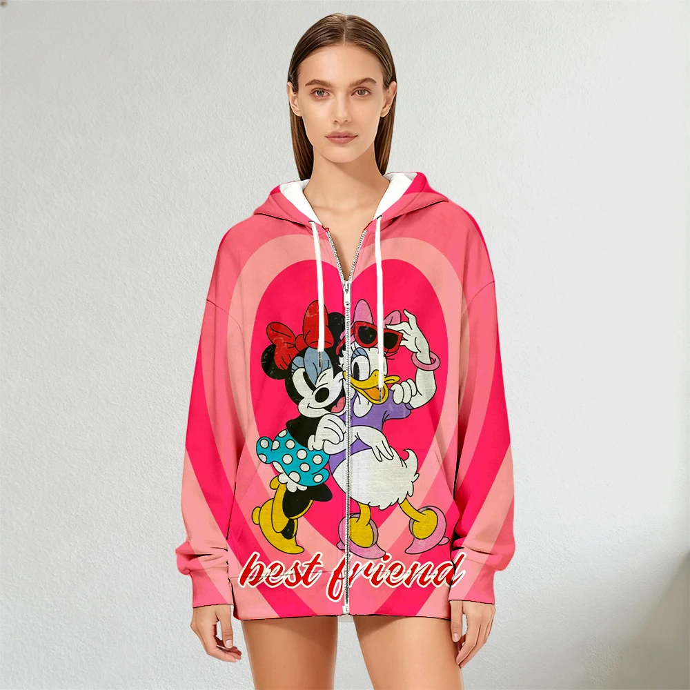 جديد ديزني المرأة ميني ماوس و ديزي داك مطبوعة الرمز البريدي هوديي الخريف الشتاء موضة الشارع الشهير كم طويل البلوز #1