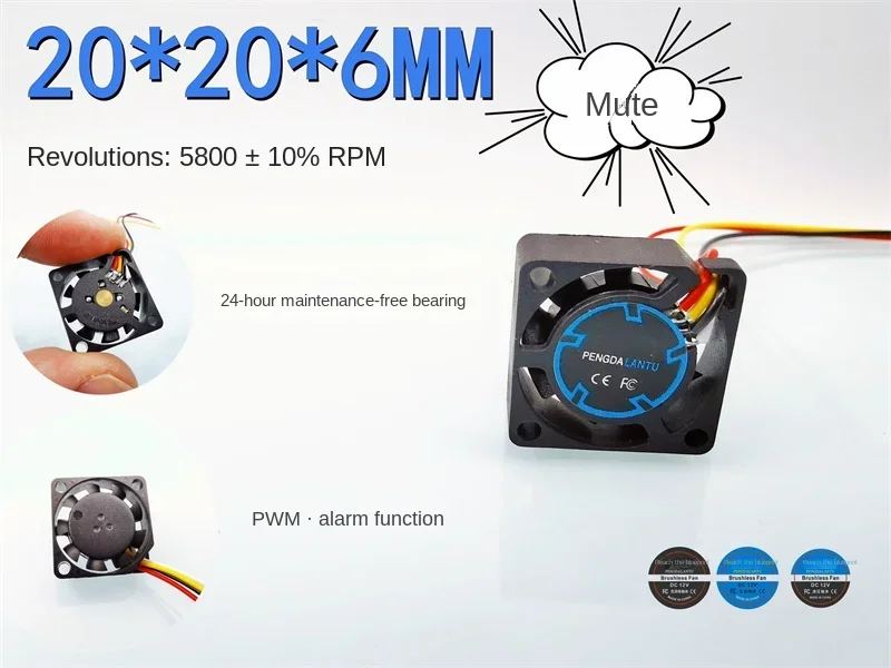 

20*20*6MM New Silent 2006 Alarm PWM Temperature Control 2CM Micro 5V 0.03A Router Graphics Card Laptop Fan