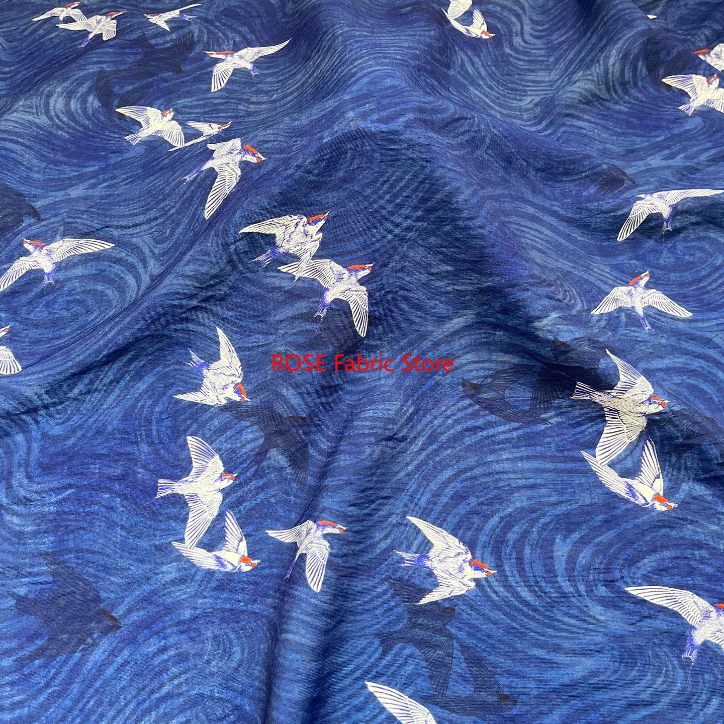 1 meter Flying Birds Digital Print Brocade Dress Fabric for Sewing Cloth Skirt Handmade Designer Fabric