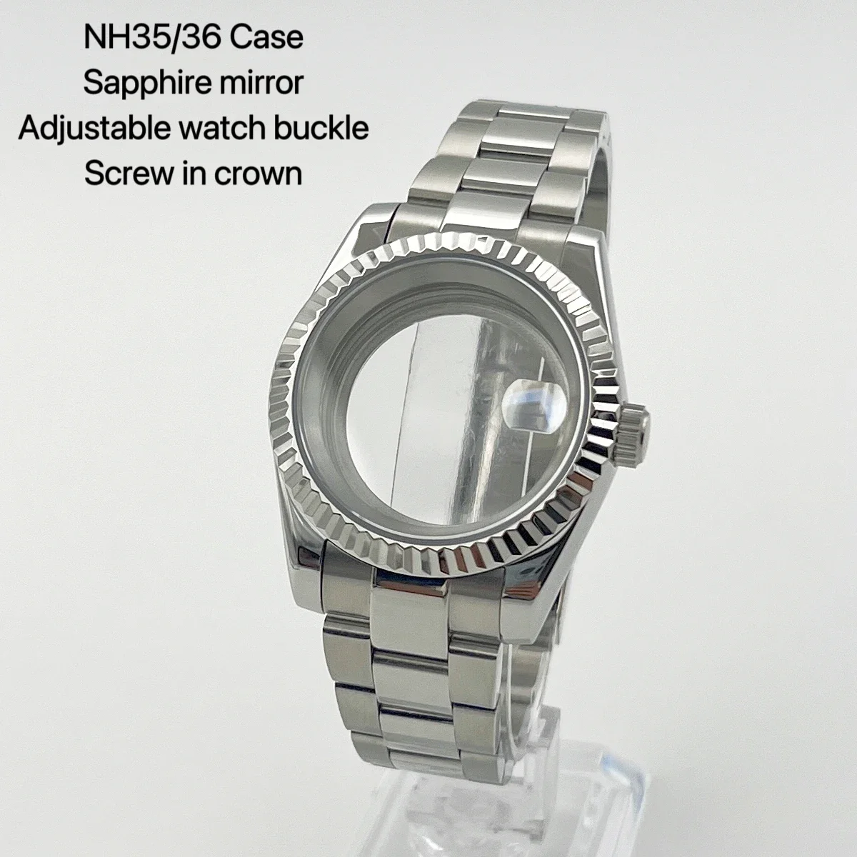 NH35 case 36mm/39mm stainless steel middle polished oyster bracelet strap sapphire crystal waterproof for NH34 NH36 movement