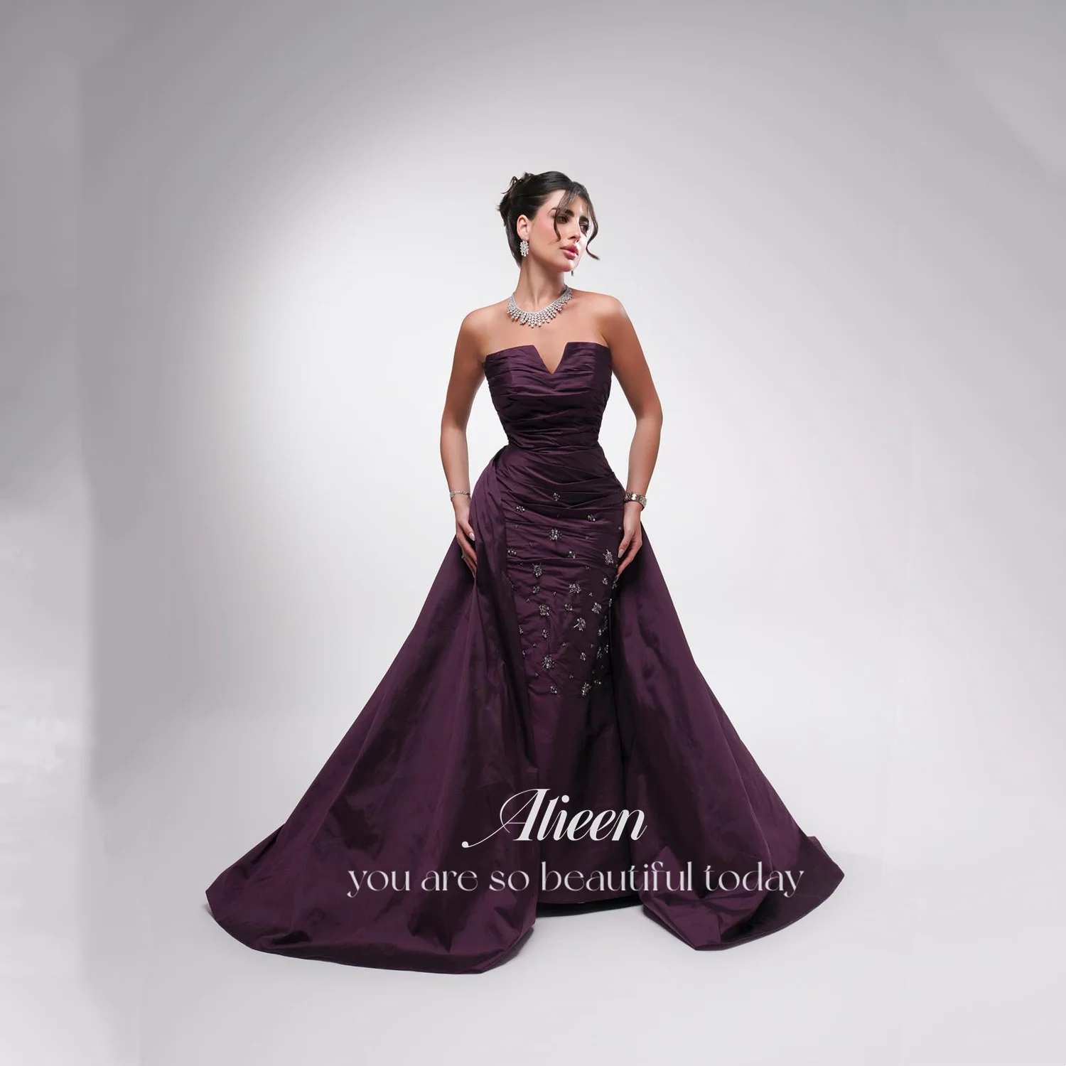 

Aileen Prom Dresses for Special Occasions Vestidos De Festa Luxurious Women's Evening Dresses Purple Customized Satin Mermaid