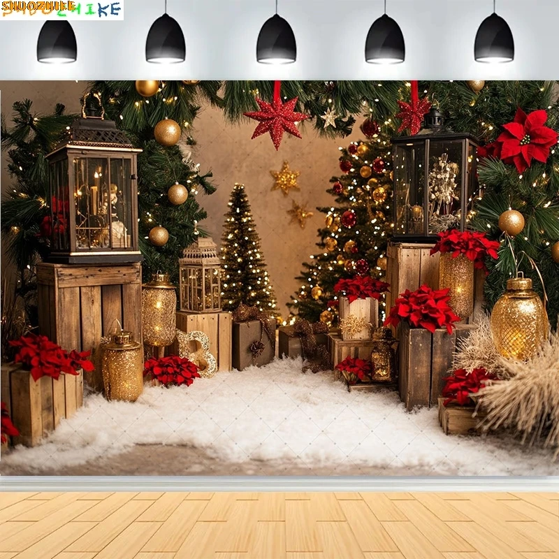 

Christmas Day Fireplace Photography Backdrops Prop illustration Window Living Room Interior Village House Theme Background HK-09