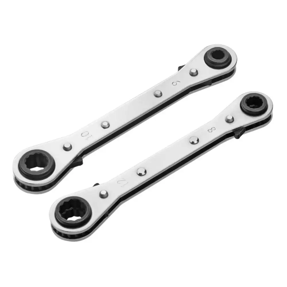 1Pcs 4-in-1 Ratchet Wrench 6-8-10-12mm 15-17-19-21mm CR-V Steel Wrench Reversible Silver Refrigeration Valve Wrench