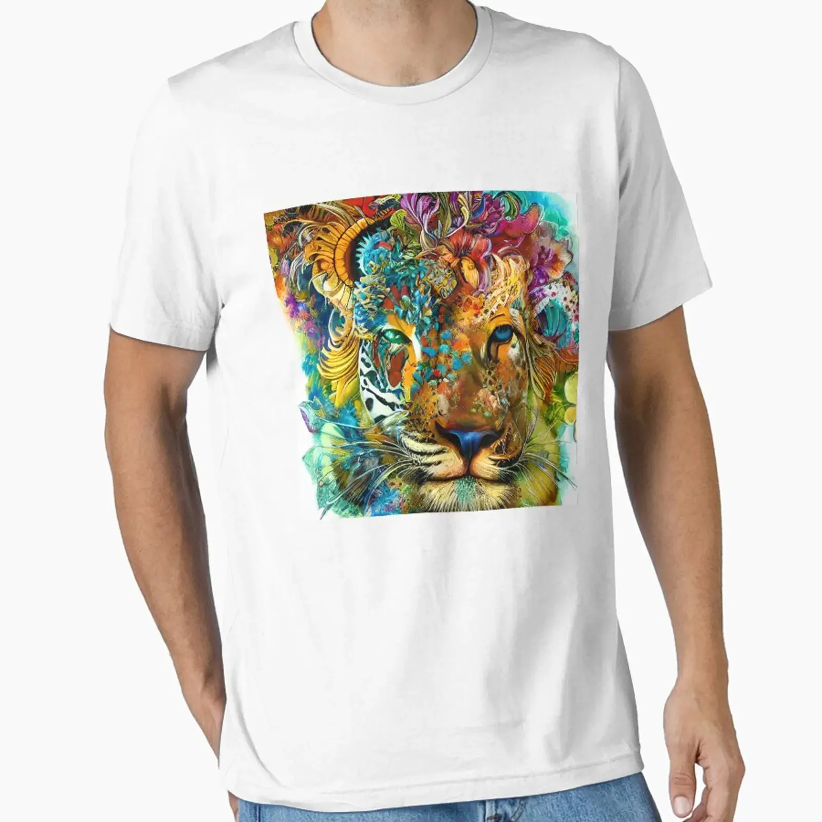 Tiger with exotic flowers Safari animals Majestical Tigress Essential T Shirt vintage Washed streetwear Casual Soft Versatile