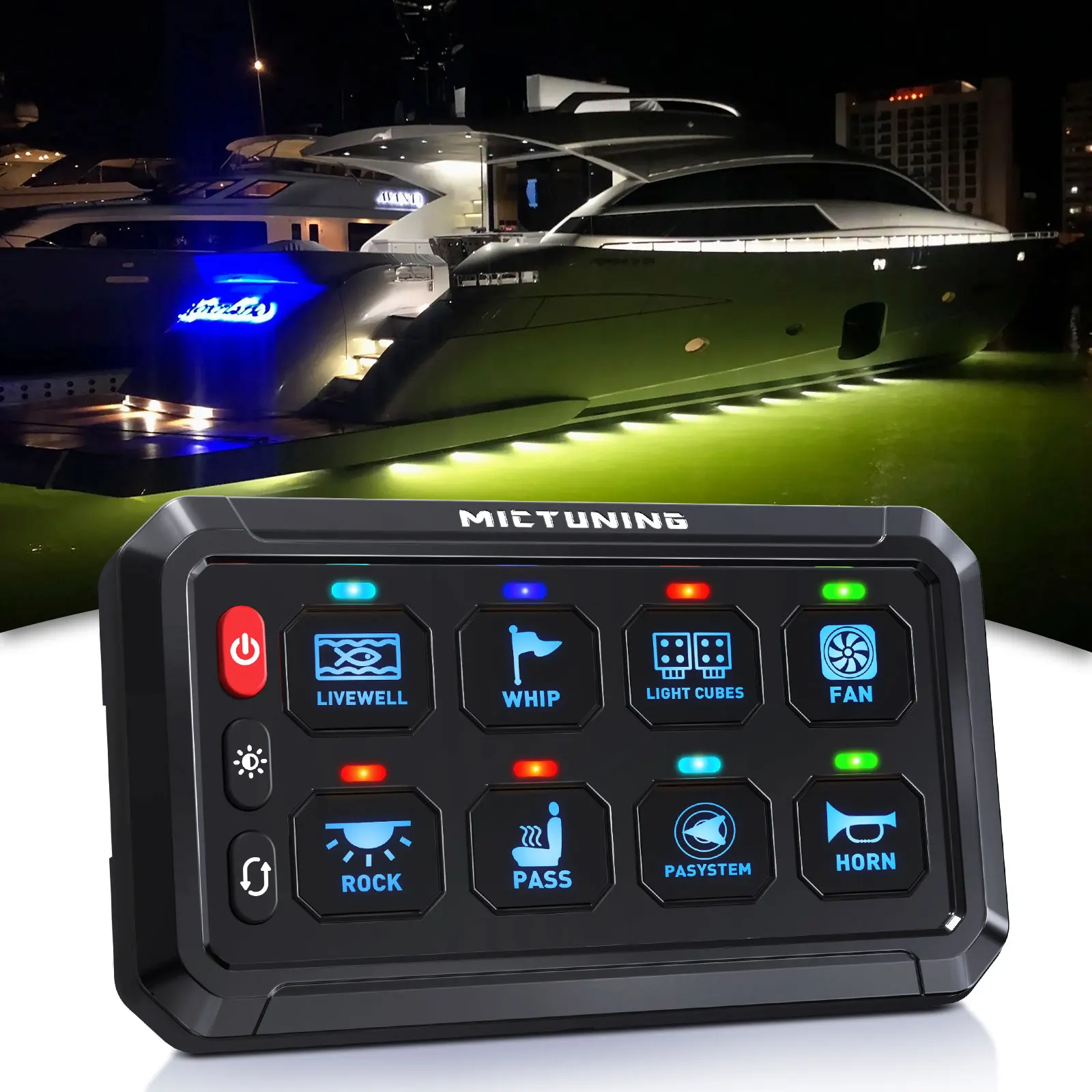 MICTUNING P1B Series Blue 8&12 Gang Switch Panel Toggle Touch On-Off Control Relay Box Color-Coded LED Indicator for Cars Boats