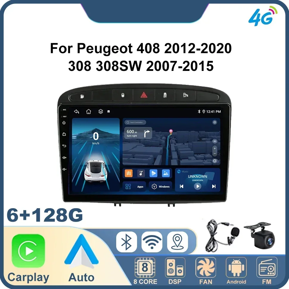 

Автомагнитола для Peugeot 408 2012-2020 308 308SW 2007-2015 Автомобильный мультимедийный плеер WiFi FM BT 2Din Автомобильный радиоприемник Аудио GPS