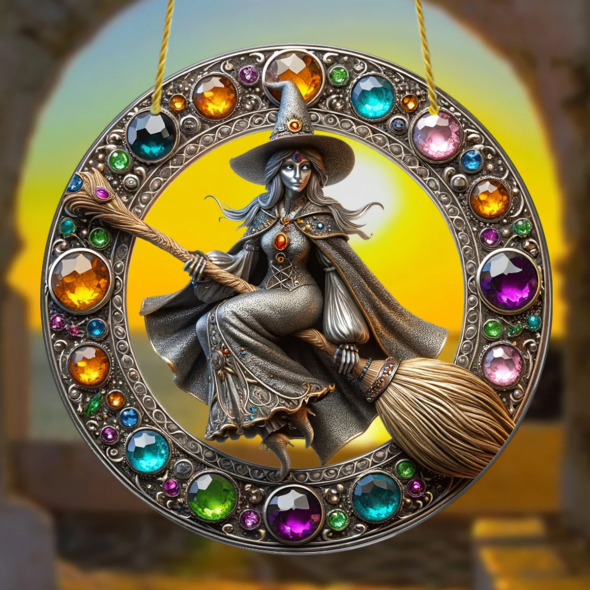 ديكور نافذة لامتصاص الشمس ساحر أكريليك كلاسيكي ، نمط زجاج ملون معالج ، ديكور باروكي للهالوين ، ديكور منزلي