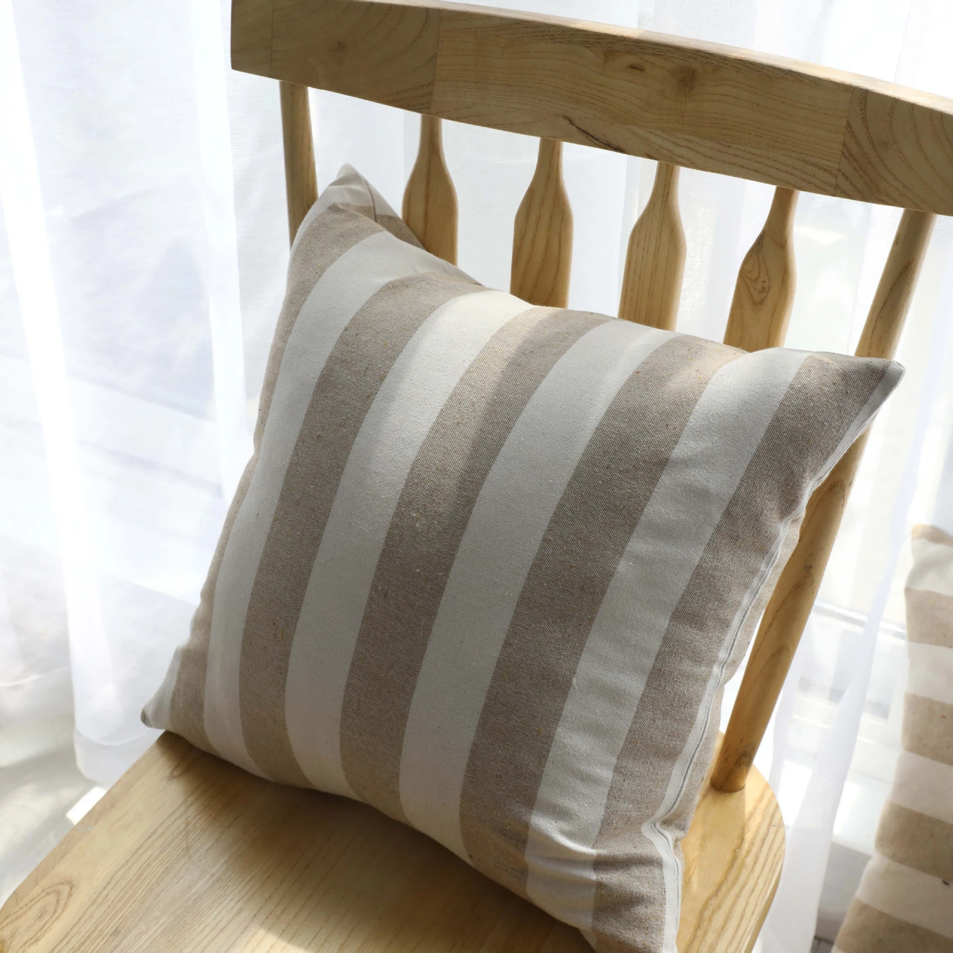 Wide Stripes Beige Cushion Cover Cotton 45*45/60*60 Japanese Style Decorative Pillows for Sofa Living Room Throw Pillow Cover