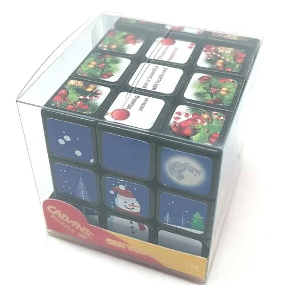 Calvin's Puzzle 3x3 Cube 3x3x3 Christmas Cube Black Body Children's Educational Toy Games and Puzzles Toys for Kids 6-12y