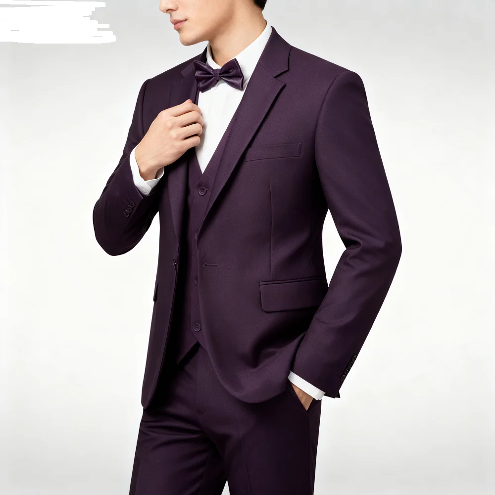 

Solid Color 3-Piece Men's Terno Formal Suit Slim Fit Smoking Set with Jacket Pants And Tie