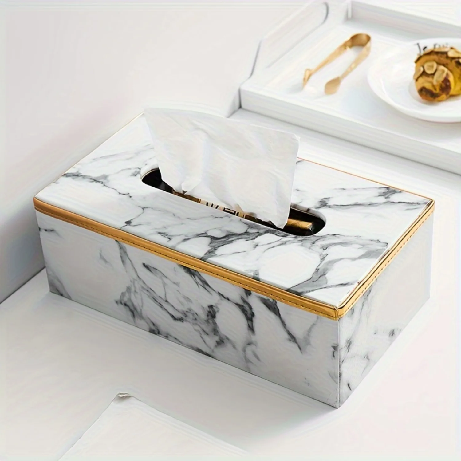 1pc Marble Pattern PU Leather Tissue Box - Stylish Decor for Bathroom Vanity, Nightstand, Bedroom, Office, Car - Perfect for Chr