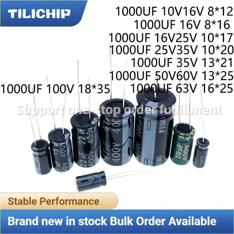 10PCS Through-hole aluminum electrolytic capacitor 1000UF 10V 16V 25V 35V 50V 63V 100V high frequency low ESR