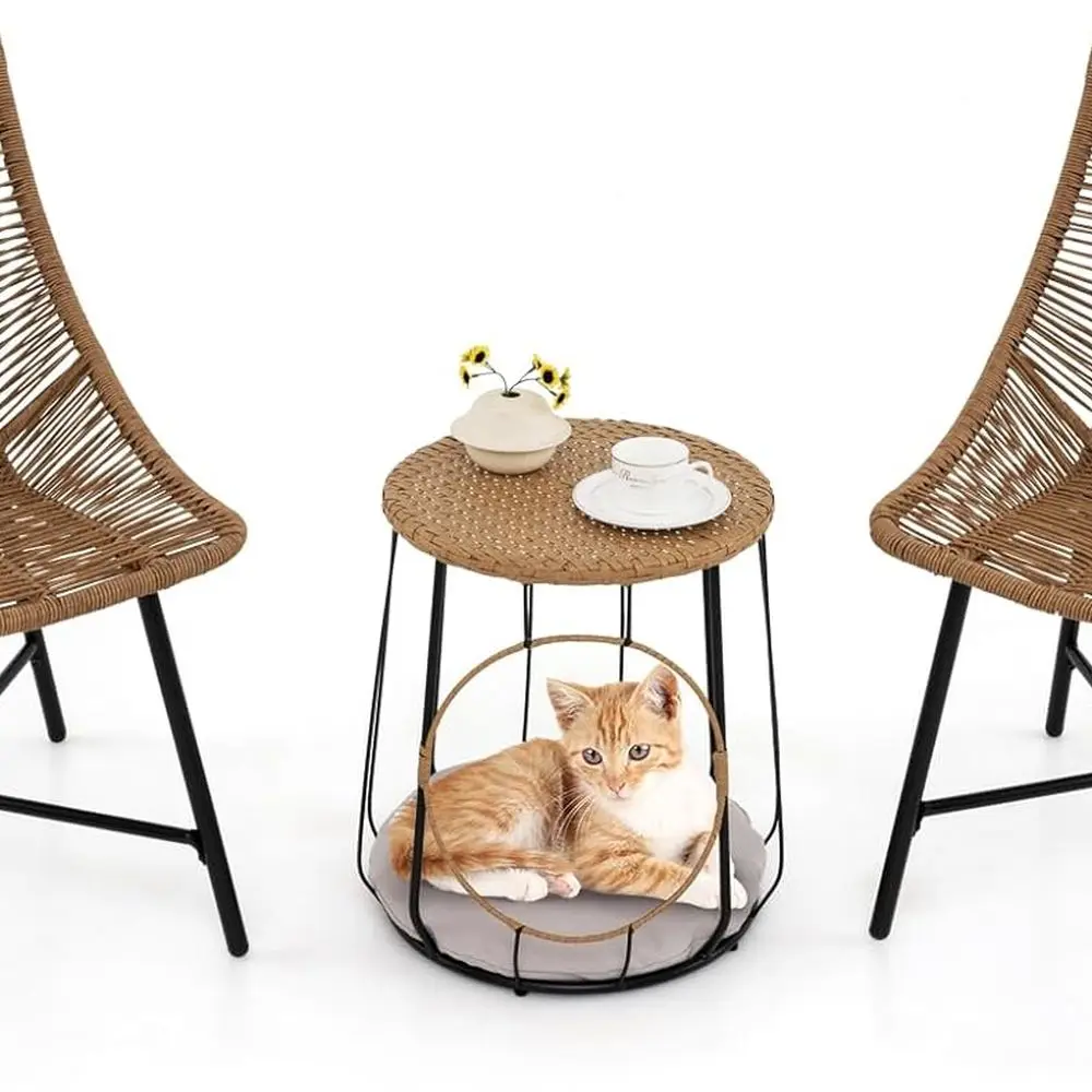 

Outdoor Furniture Set with Pet House, Heavy Duty Metal Frame Patio Armless Chairs with Coffee Table, for Patio, Yard, Poolside,