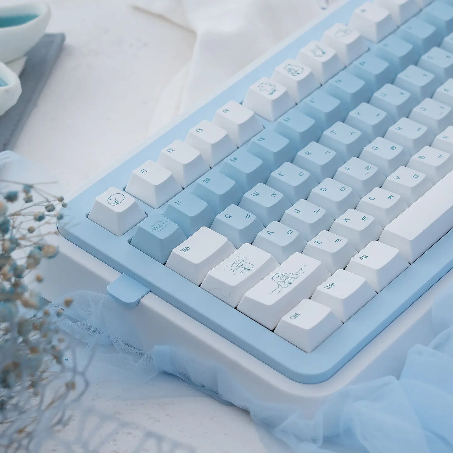 MAIMOOO Polar Bear Keycap Cherry Profile Simple Blue White Gradient Korean Keycaps 136Keys PBT Custom for Mechanical Keyboard