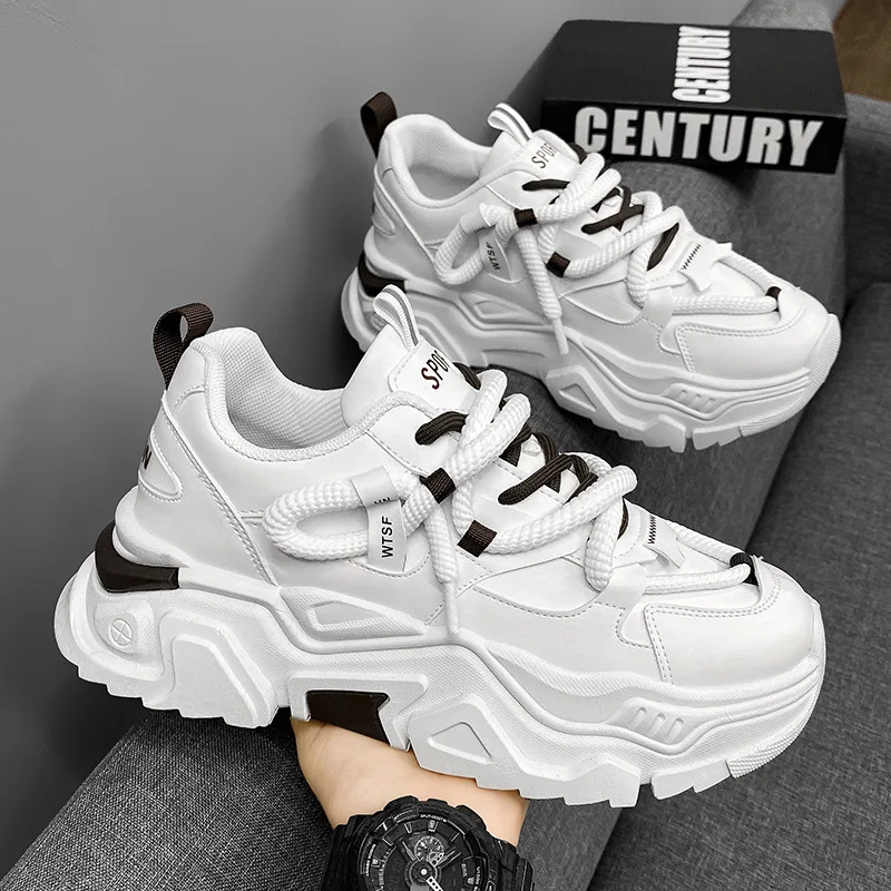 Men's Shoes New Fashion Breathable Non-slip Wear-resistant Outdoor Casual Thick-Lace-Up Chunky Platform Sneakers