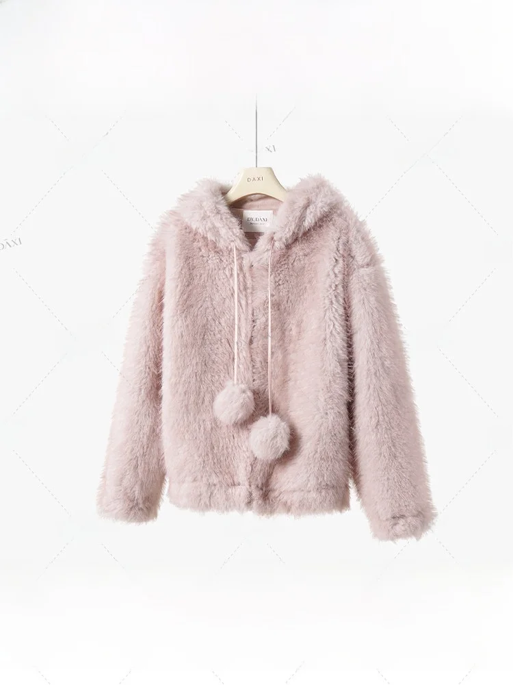 

Милый пушистый меховой жакет-шар для женщин, свободный крой, короткий рукав, зимний, новинка, из полиэфирного волокна, повседневная одежда, на молнии