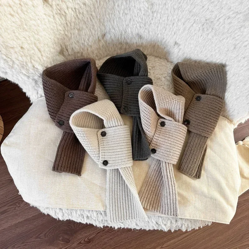 Sciarpa silenziatore per bambini calda di nuova moda invernale per bambini per ragazze dei ragazzi Bottoni in maglia con colletto incrociato Anello per il collo Sciarpe in tinta unita per bambini