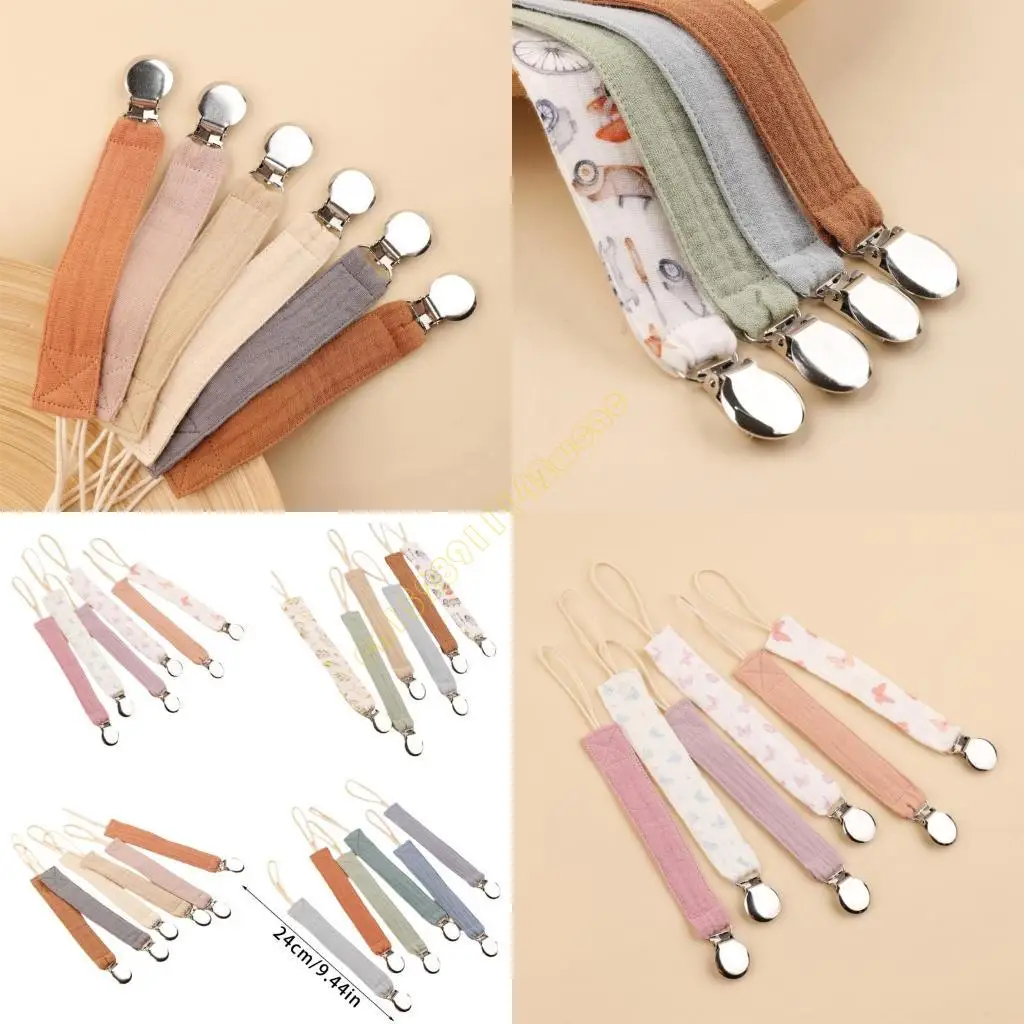 

6Pcs Cotton Teether Pacifier Strap Baby Dummy Clip Soother Pacifier Strap Teether Toy Holder Newborn Pacifier Chain Clip DXAD