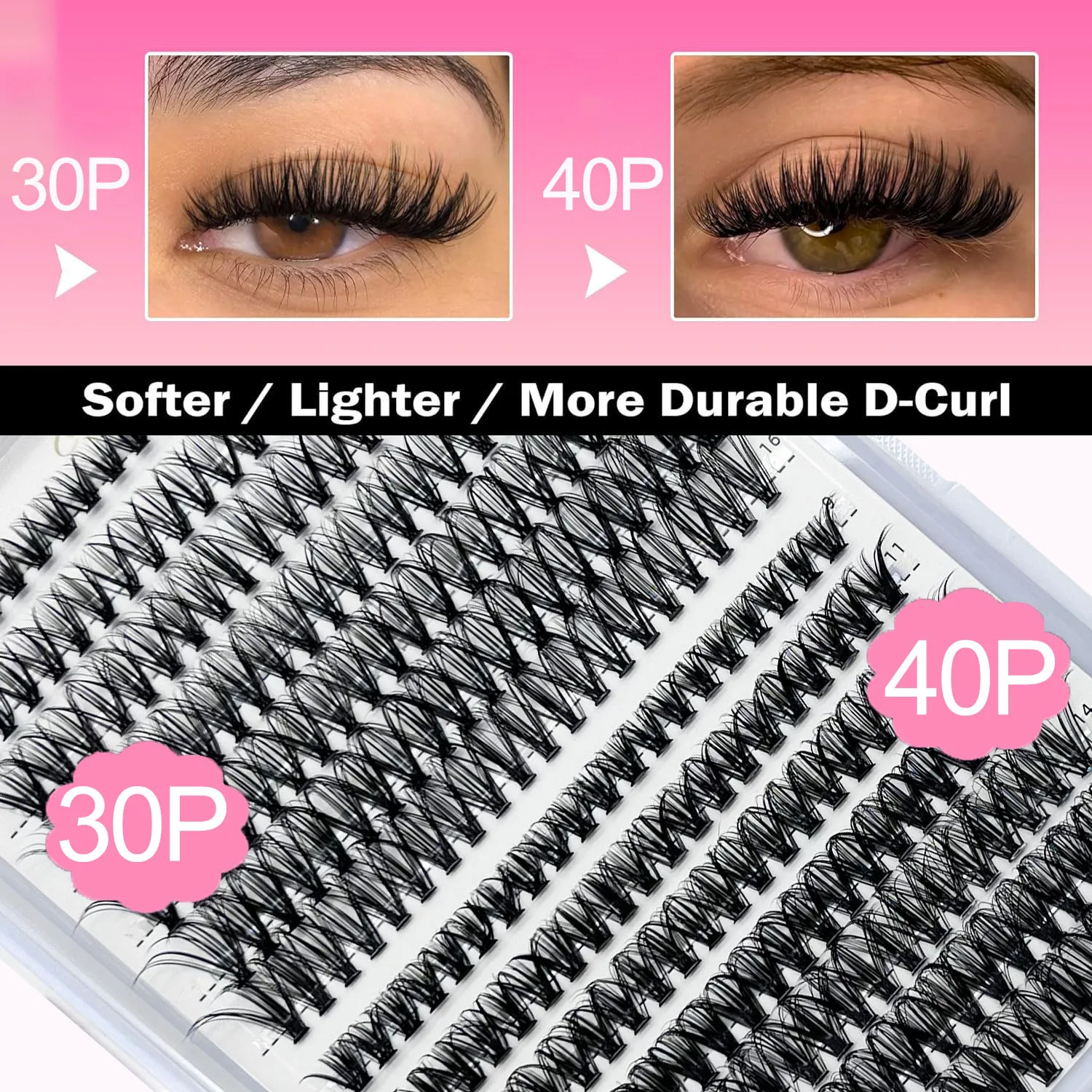 280pcs DIY Eyelash Extension Kit 30+40C/D Cluster Eyelashes + With Eyelash Bonding and Seal + Tweezers Set Fluffy Thick Exaggera