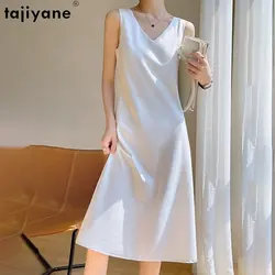 Tajiyane 100% Mulberry Silk Dress Summer 2023 Women Elegant Sling Dress Long Dresses for Women Real Silk White Dresses Woman