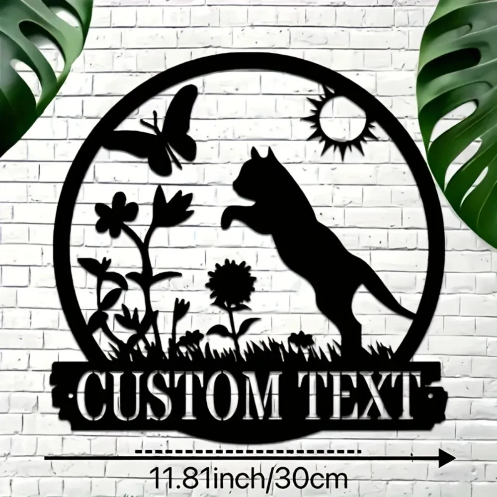 Appealing Charming Custom Cat & Butterfly Metal Wall Art Custom - made Outdoor Decor Sign with Animal Theme Premium Quality