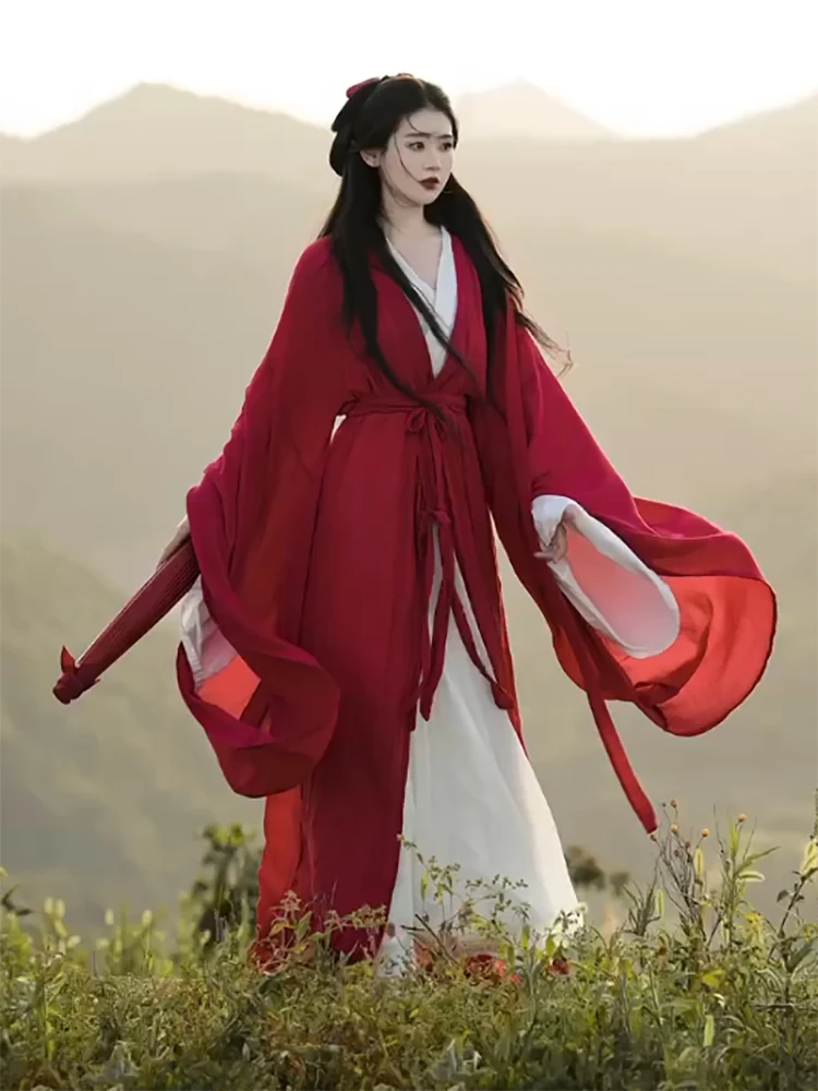 Chinese style Hanfu traditional red flowing Oriental fairy Cosplay stage dance robe fairy dress  ancient chinese costume