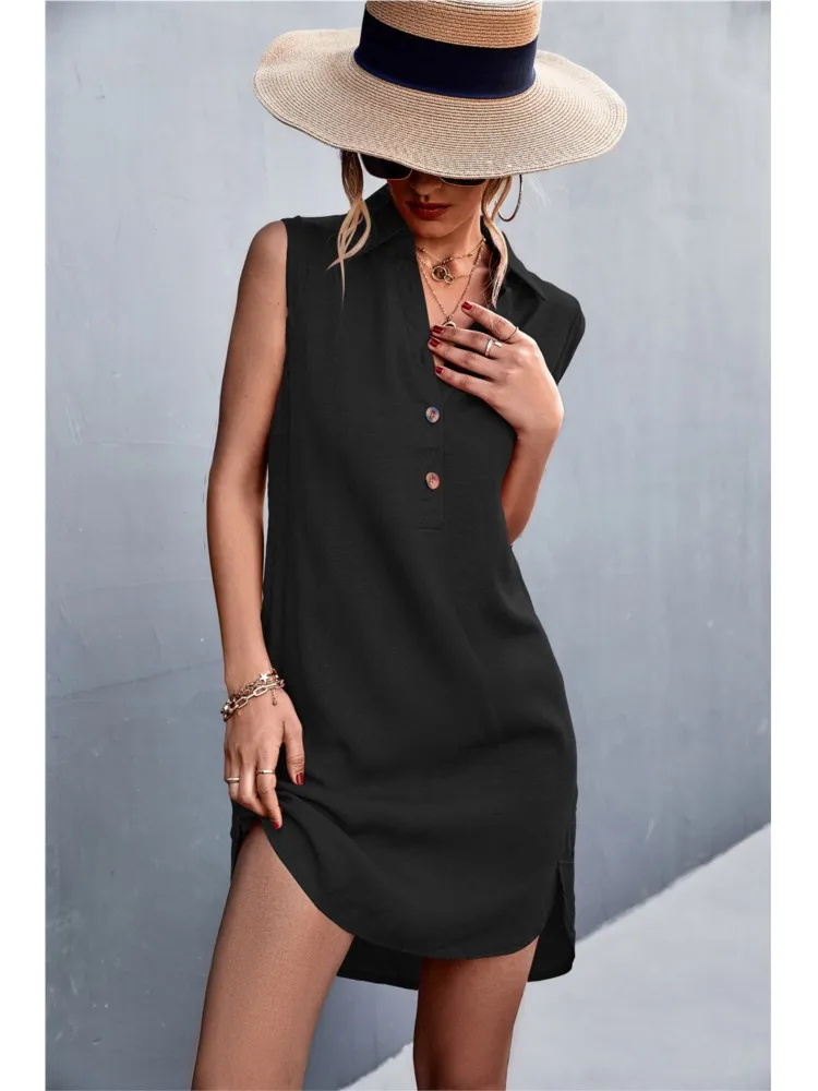 

Women's Solid Color Casual Loose Short Dress 2026 Fashion Summer New Women's A-Line Midi Dress Elegant Retro Women's Dress